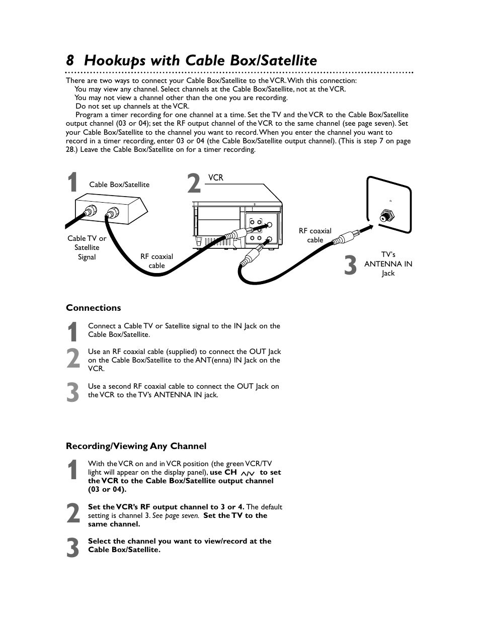 8 hookups with cable box/satellite | Philips Magnavox MVR650MG/17 User Manual | Page 8 / 48