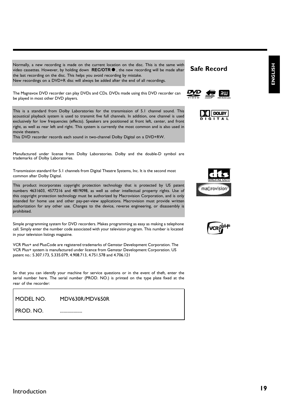 Introduction | Philips Magnavox MDV630R User Manual | Page 21 / 88