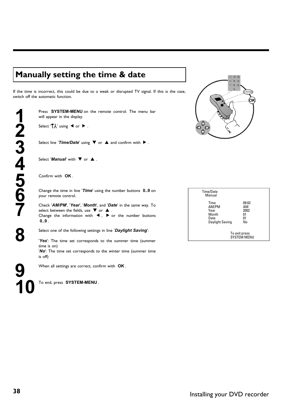 Manually setting the time & date | Philips Magnavox MDV630R User Manual | Page 40 / 88