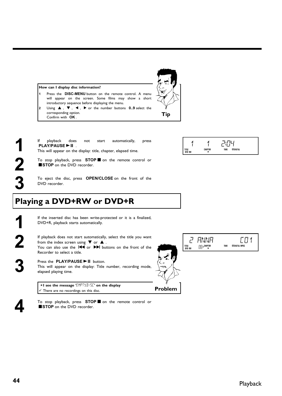 Playing a dvd+rw or dvd+r | Philips Magnavox MDV630R User Manual | Page 46 / 88