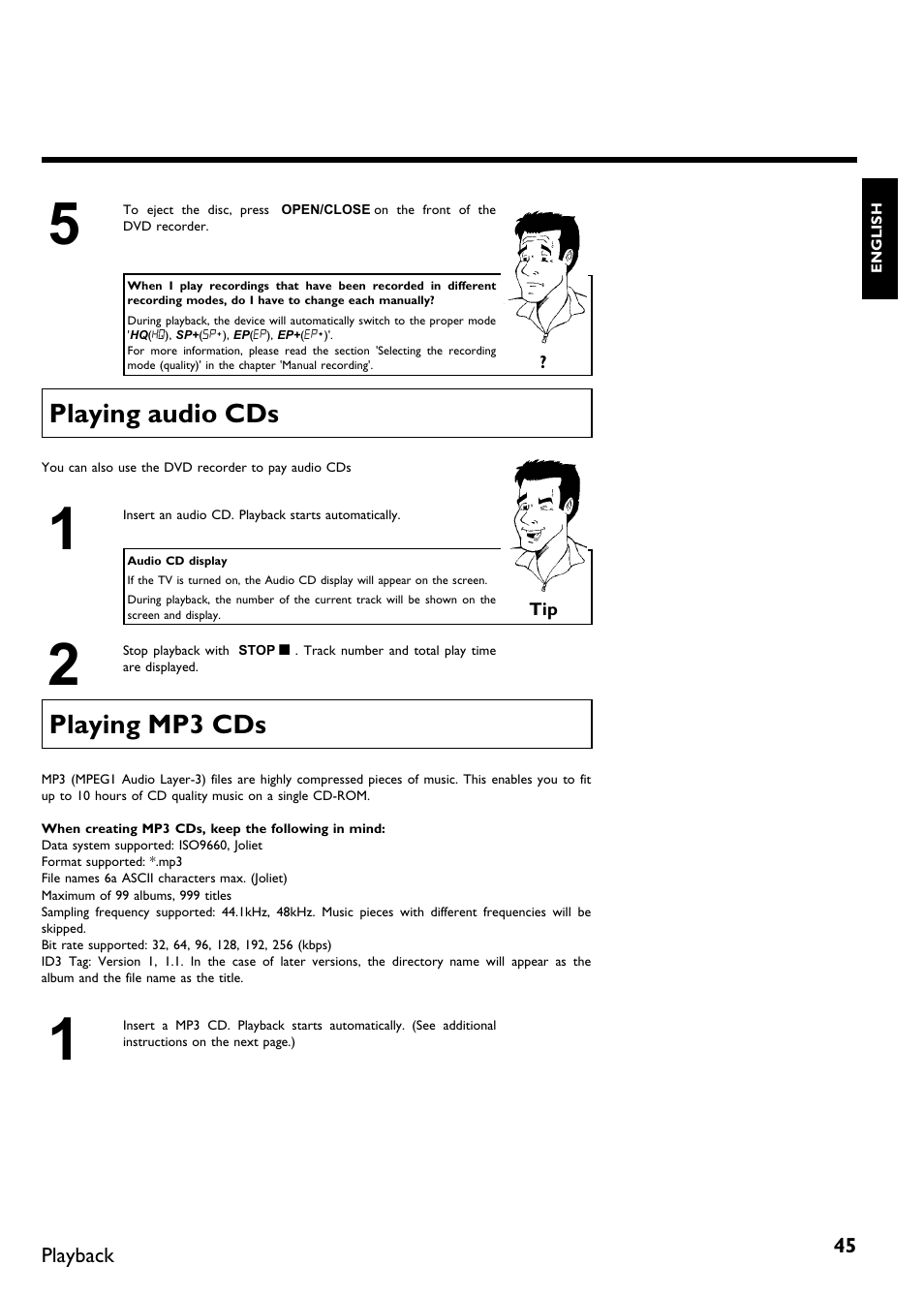 Playing audio cds, Playing mp3 cds | Philips Magnavox MDV630R User Manual | Page 47 / 88