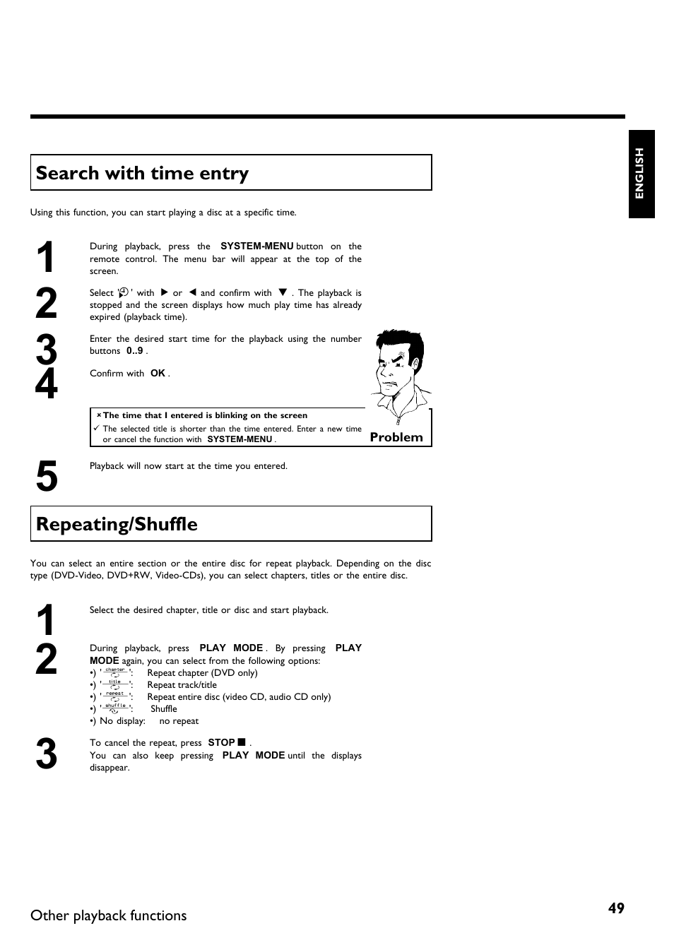 Search with time entry, Repeating/shuffle | Philips Magnavox MDV630R User Manual | Page 51 / 88