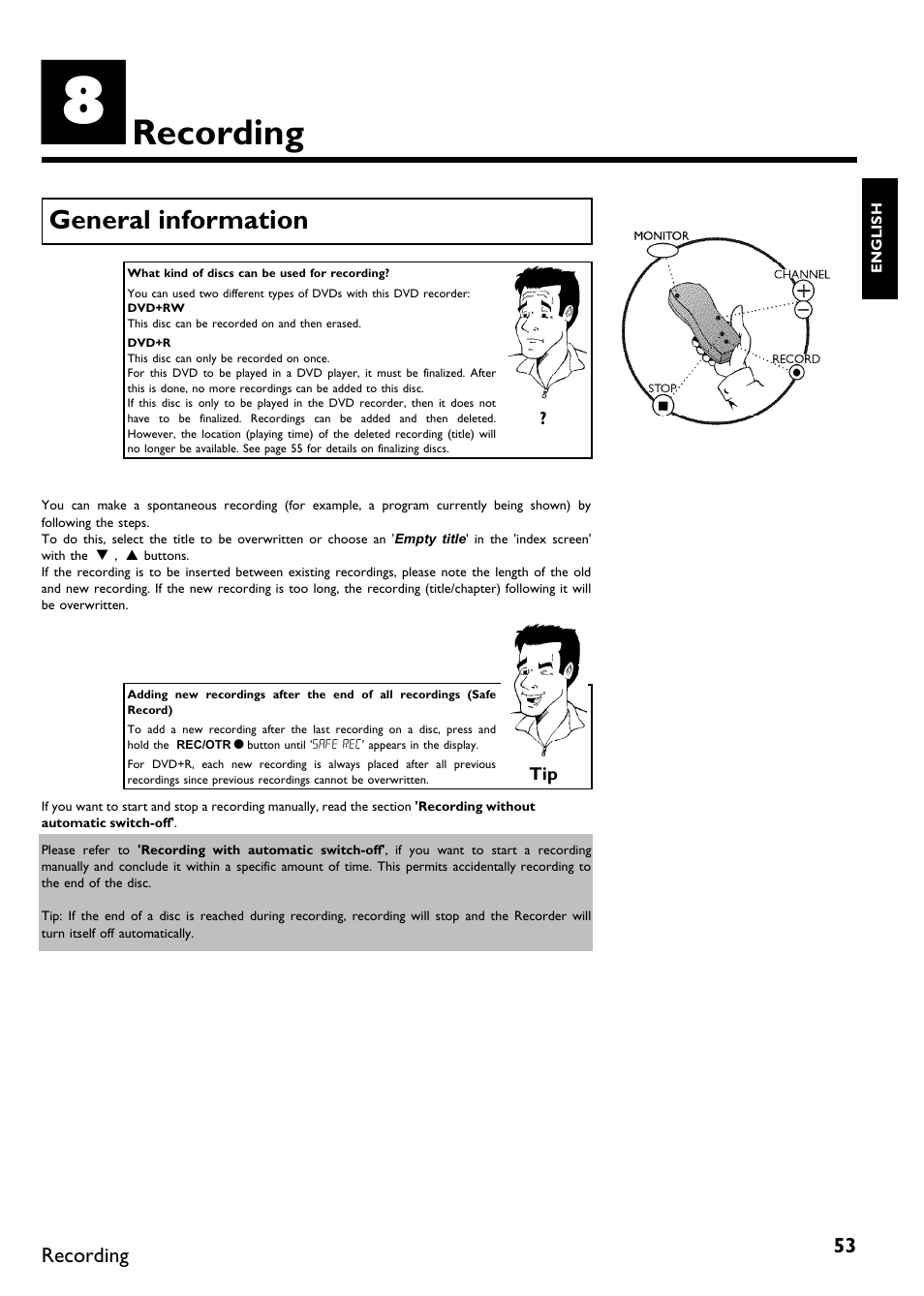 Recording, General information | Philips Magnavox MDV630R User Manual | Page 55 / 88