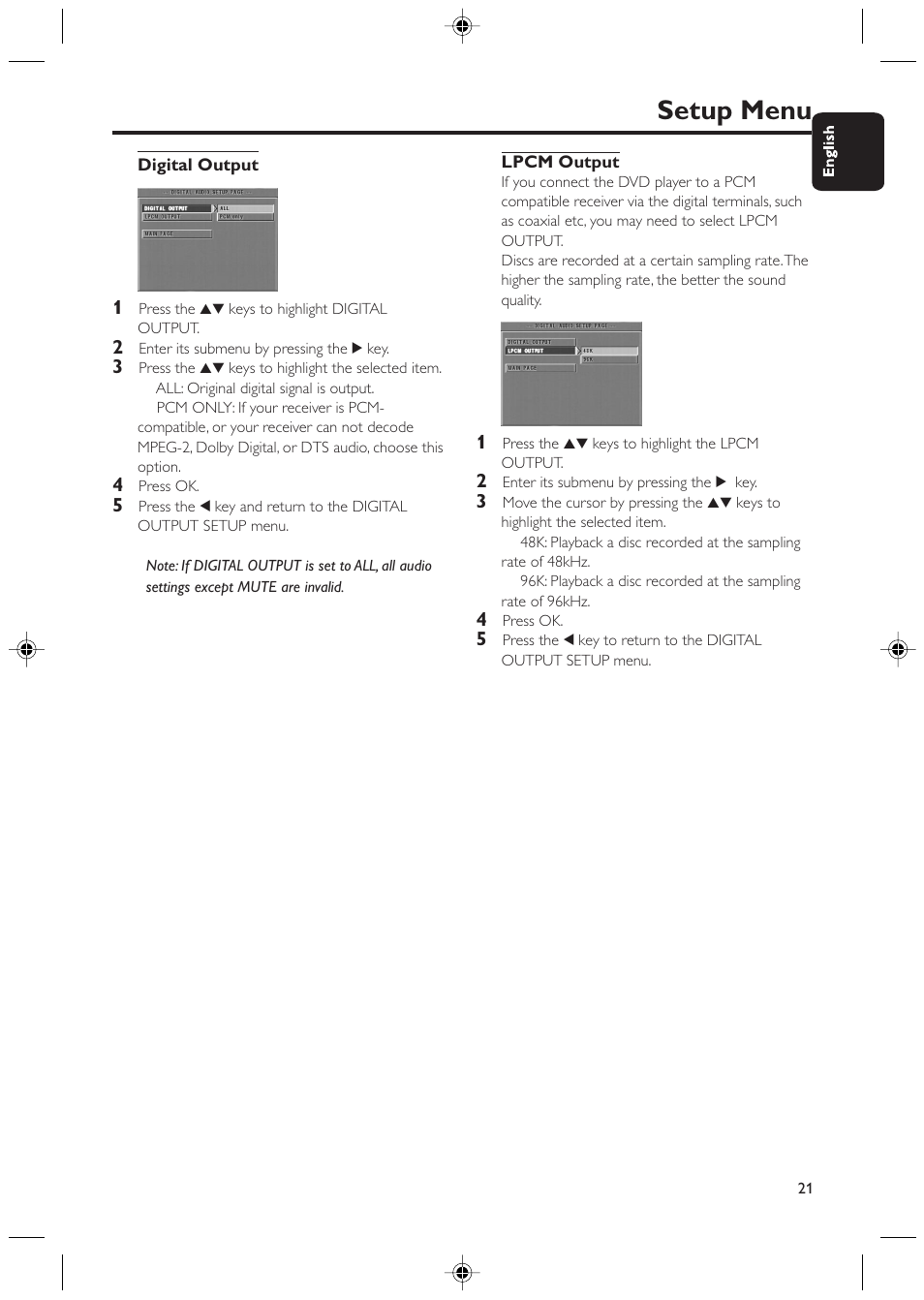 Setup menu | Philips Magnavox 423 User Manual | Page 21 / 29