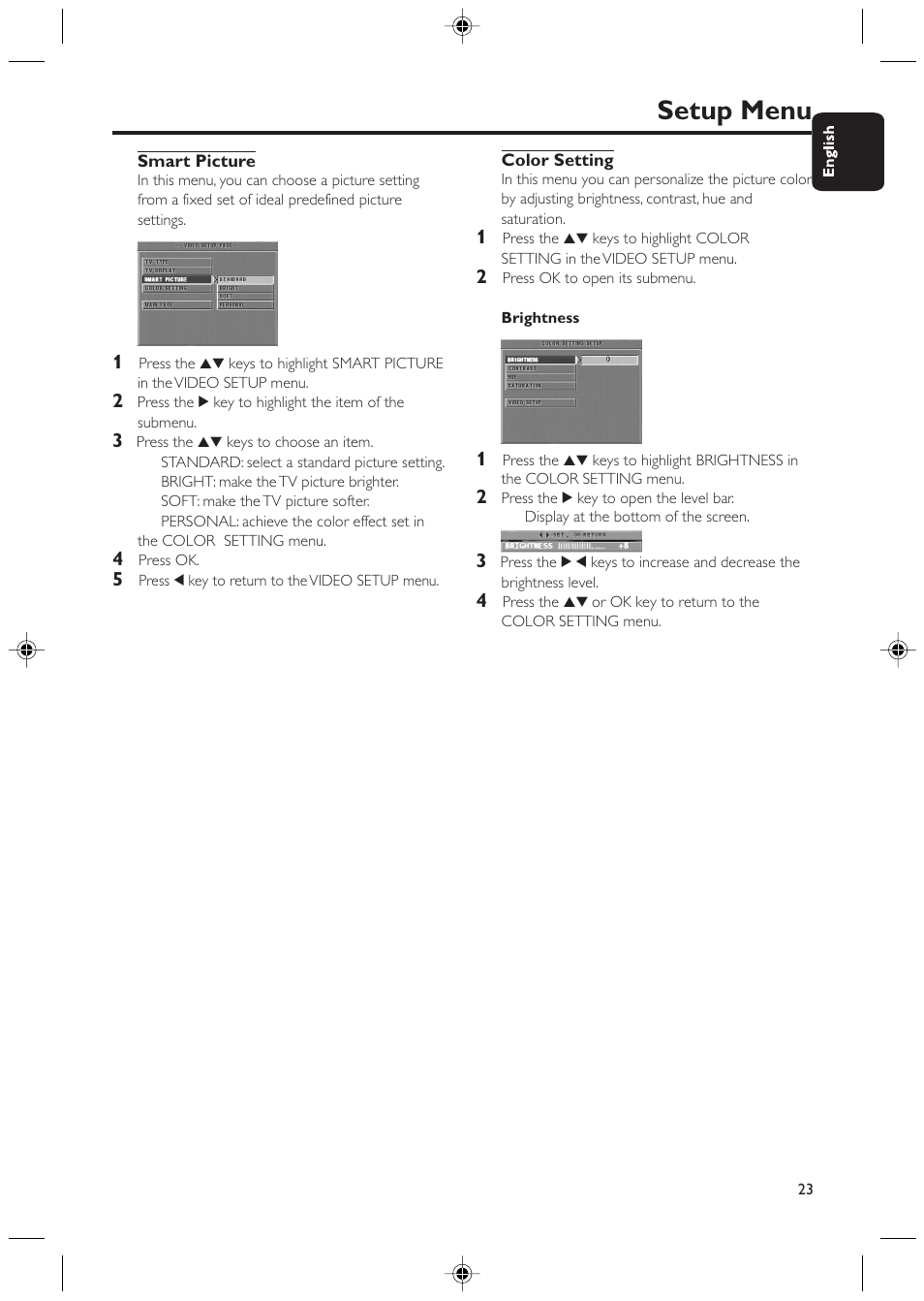 Setup menu | Philips Magnavox 423 User Manual | Page 23 / 29