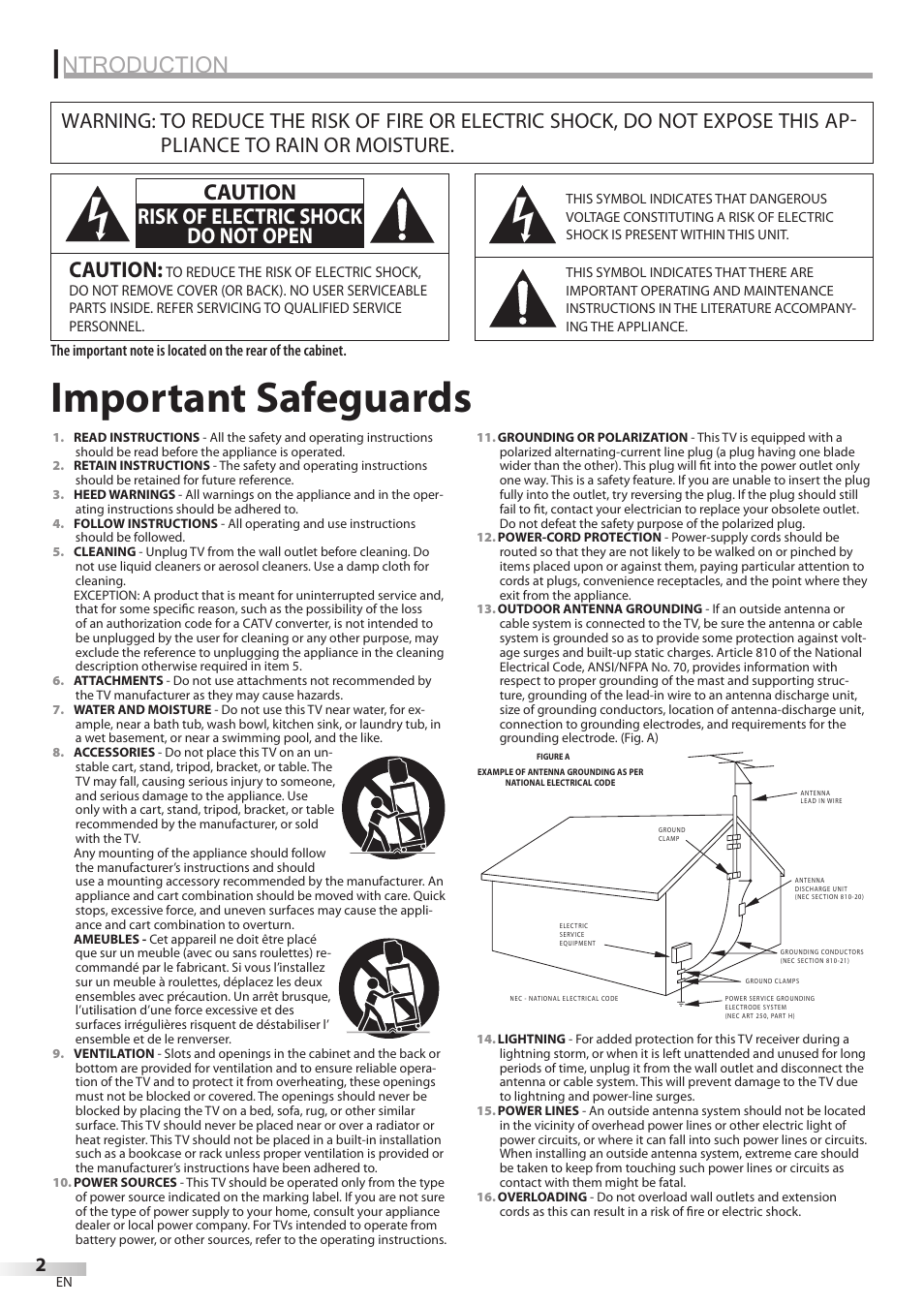 Important safeguards, Ntroduction, Caution | Caution risk of electric shock do not open | Philips Magnavox CD130MW8 User Manual | Page 2 / 90