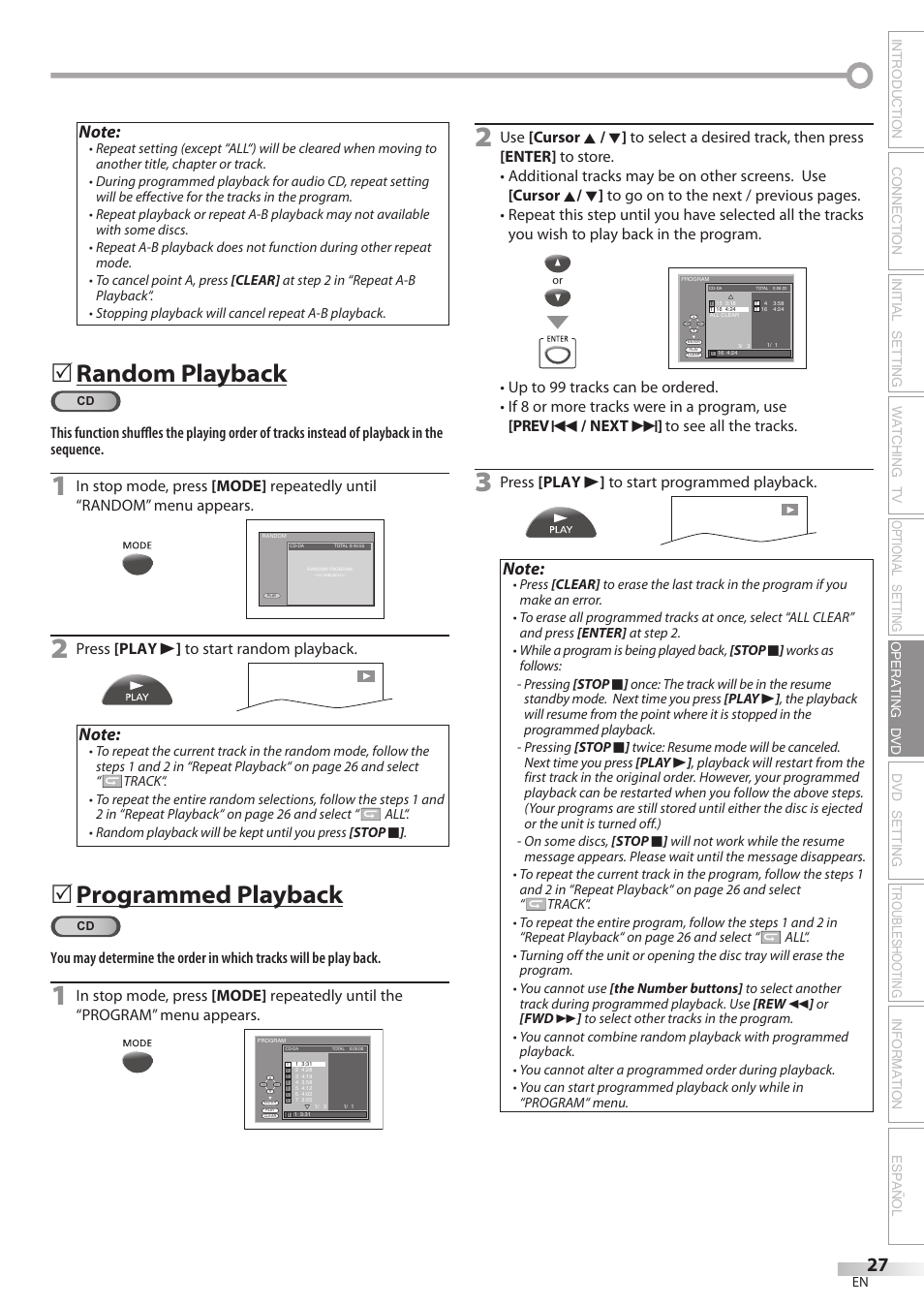 Random playback, Programmed playback | Philips Magnavox CD130MW8 User Manual | Page 27 / 90