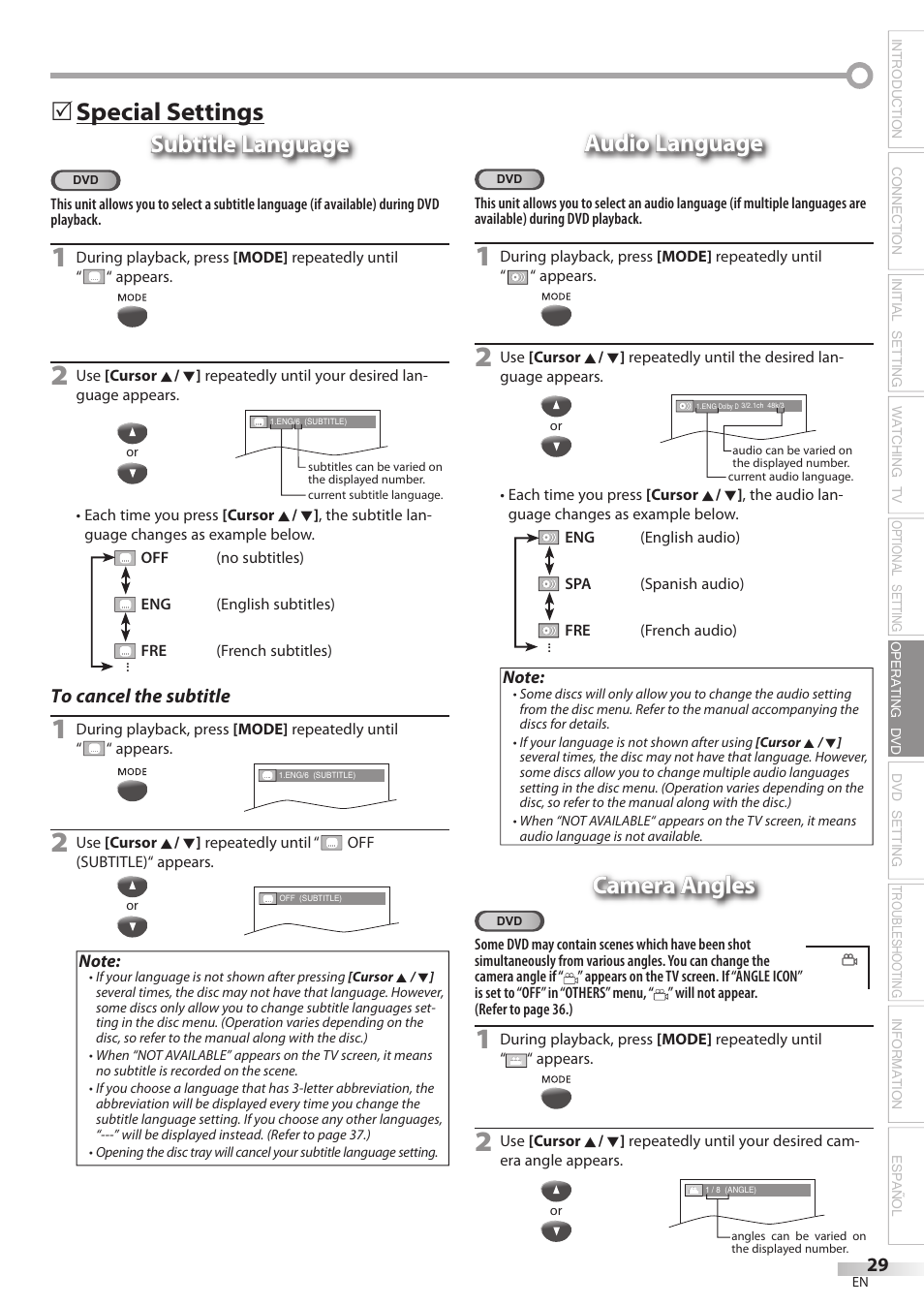 5audio language audio language, Camera angles | Philips Magnavox CD130MW8 User Manual | Page 29 / 90