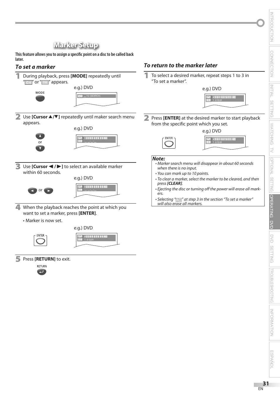 Marker setup | Philips Magnavox CD130MW8 User Manual | Page 31 / 90