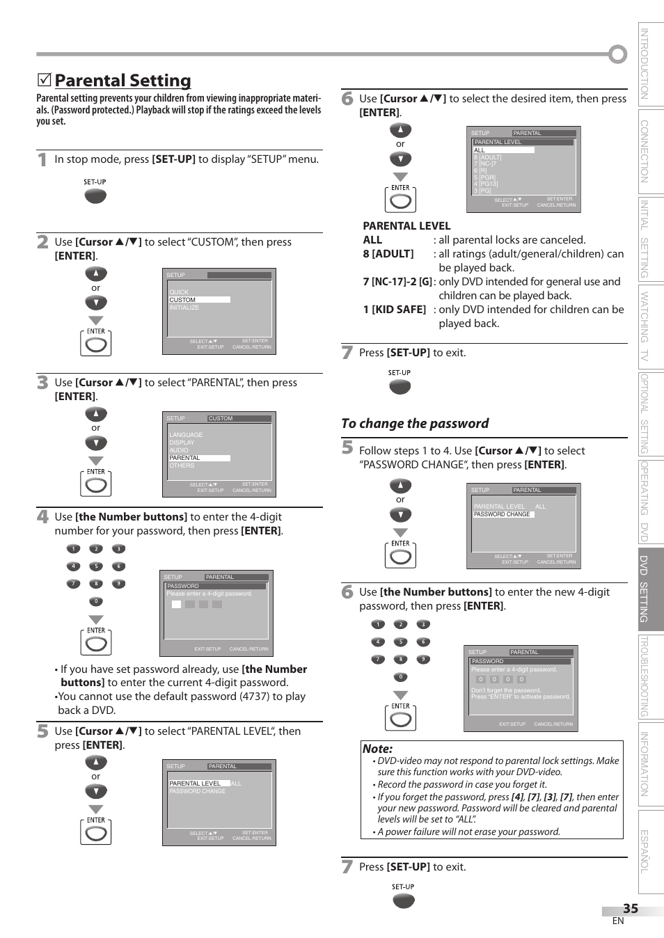 Parental setting | Philips Magnavox CD130MW8 User Manual | Page 35 / 90