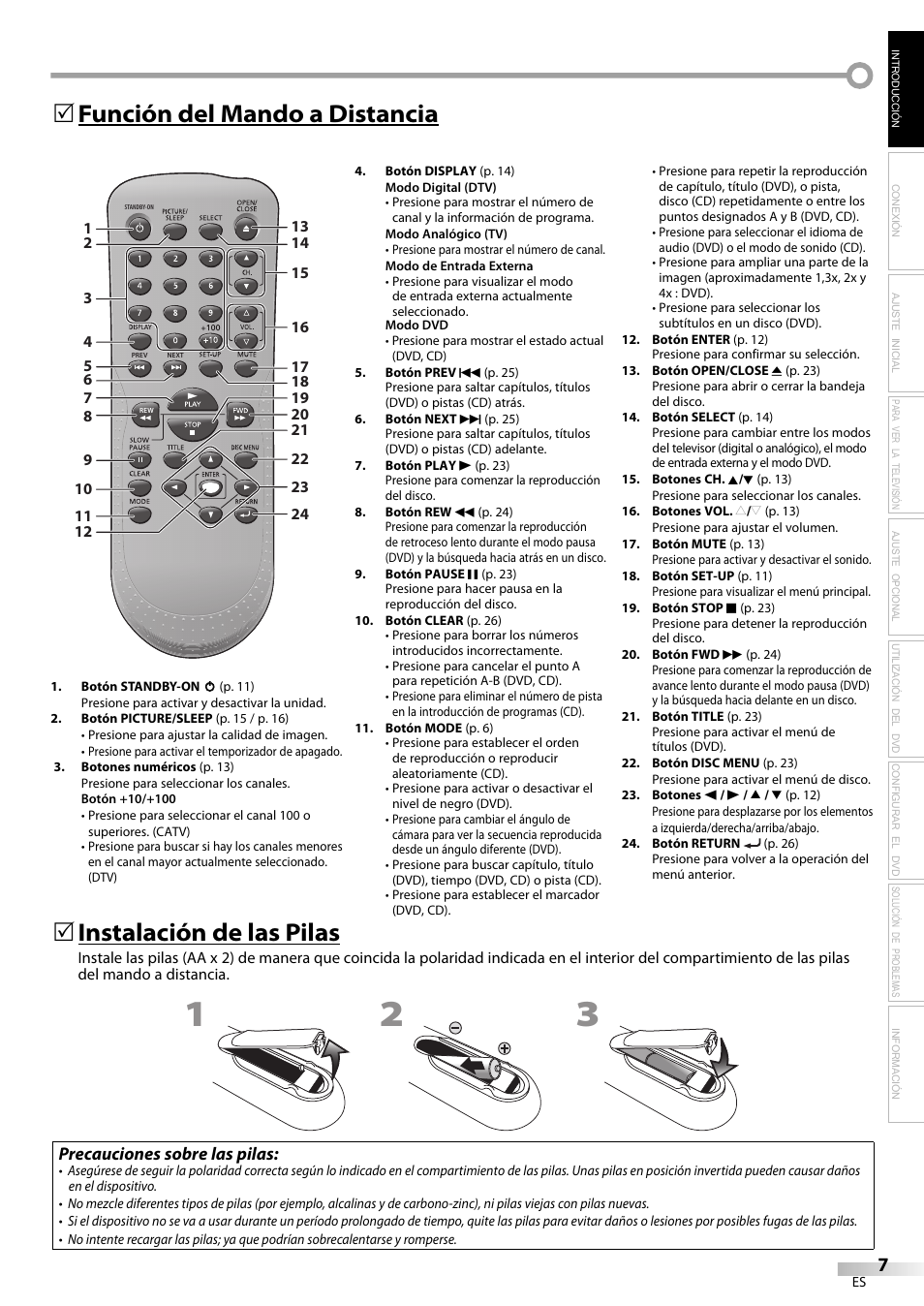 Precauciones sobre las pilas | Philips Magnavox CD130MW8 User Manual | Page 55 / 90