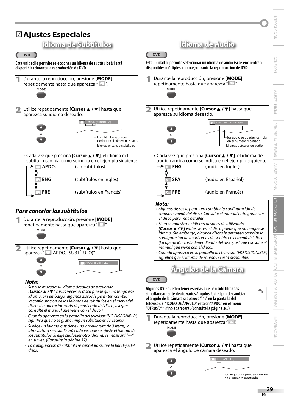 Idioma de audio, Ángulos de la cámara | Philips Magnavox CD130MW8 User Manual | Page 77 / 90