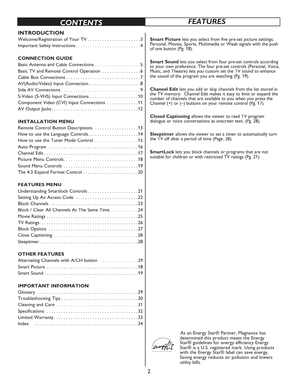 Philips Magnavox 20MT4405 User Manual | Page 2 / 34