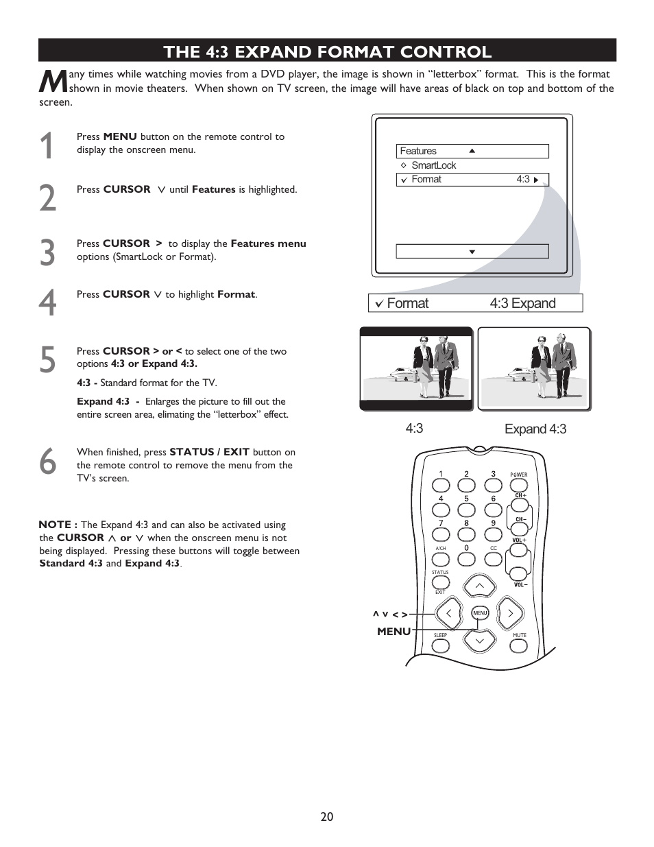 The 4:3 expand format control | Philips Magnavox 20MT4405 User Manual | Page 20 / 34