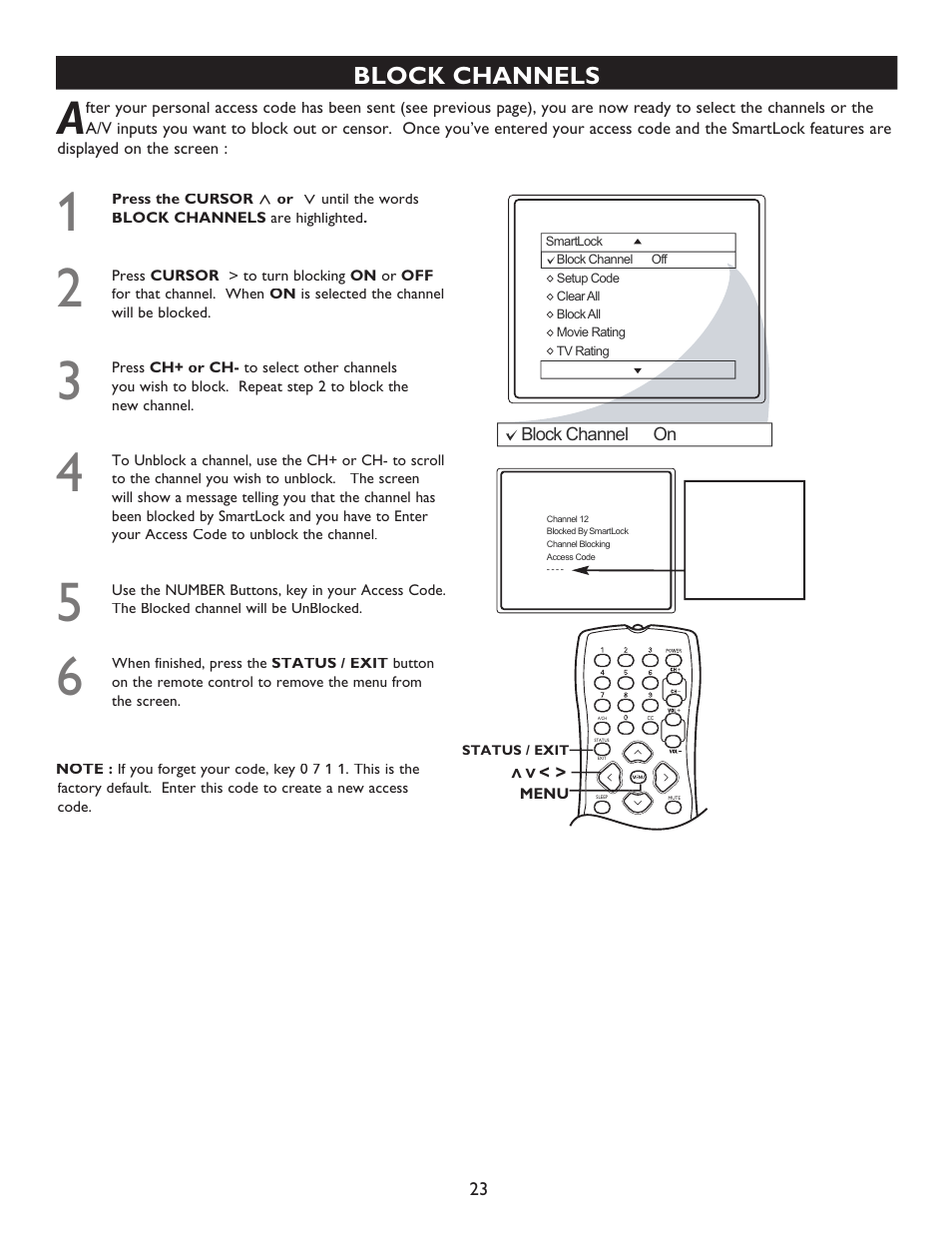 Block channels | Philips Magnavox 20MT4405 User Manual | Page 23 / 34