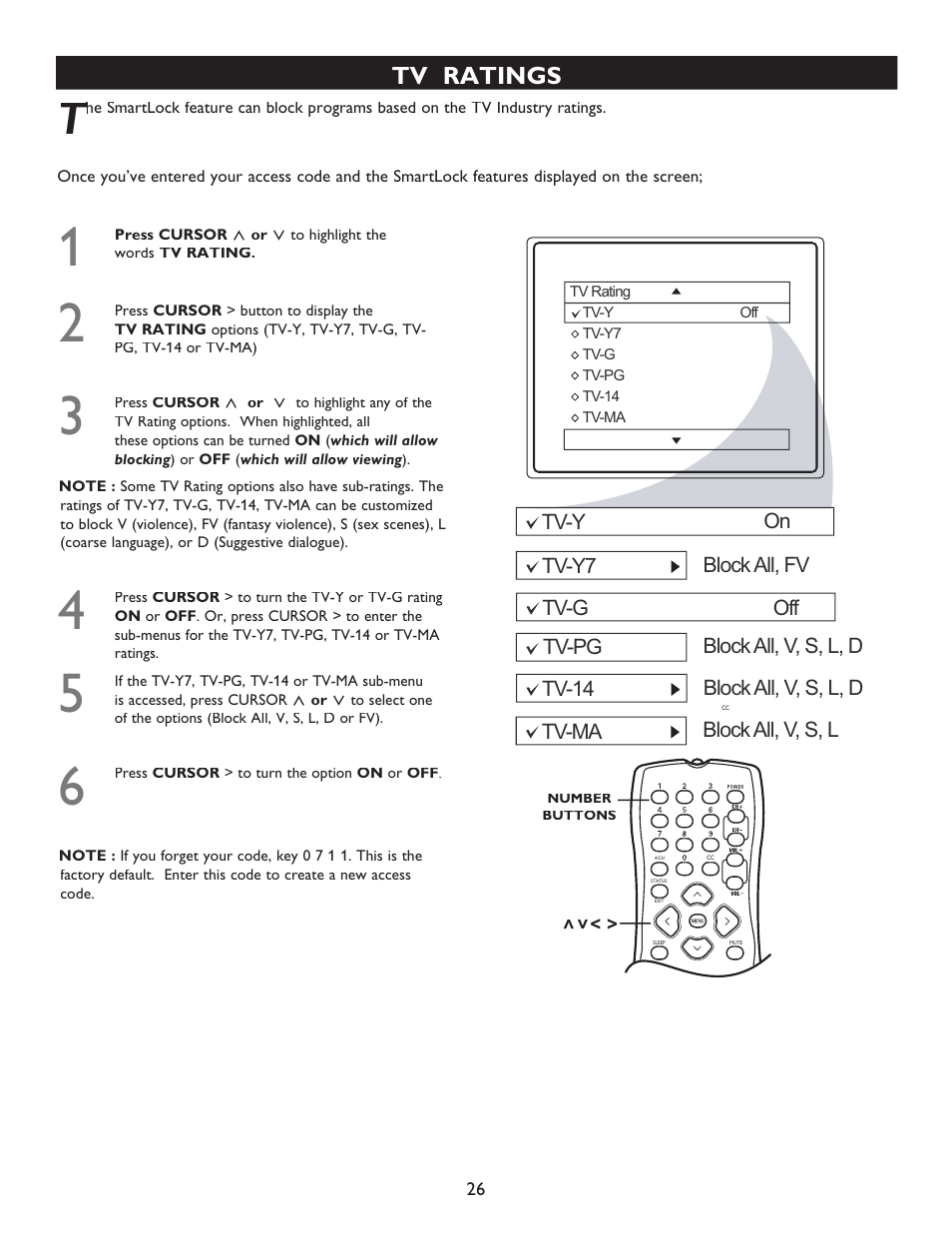 Tv ratings | Philips Magnavox 20MT4405 User Manual | Page 26 / 34