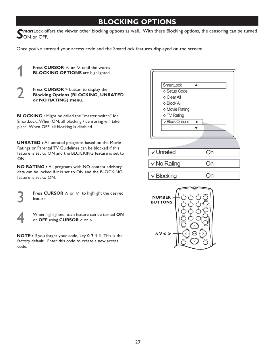 Blocking options | Philips Magnavox 20MT4405 User Manual | Page 27 / 34