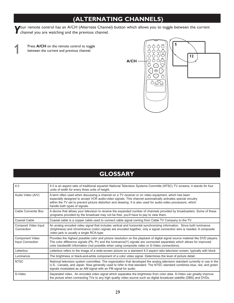 Alternating channels), Glossary | Philips Magnavox 20MT4405 User Manual | Page 29 / 34