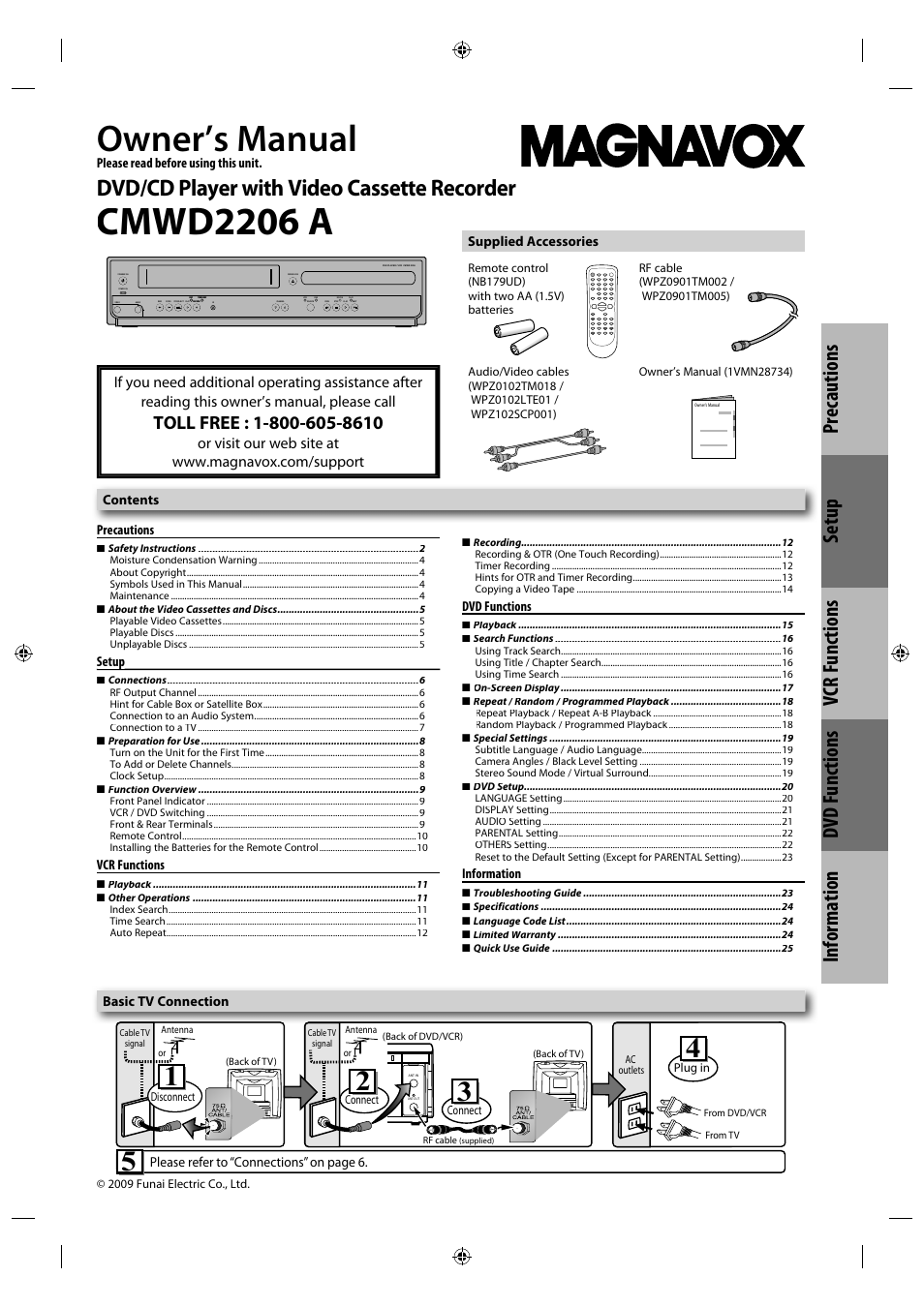 Philips Magnavox DVD/CD Player with Video Cassette Recorder CMWD2206 A User Manual | 26 pages