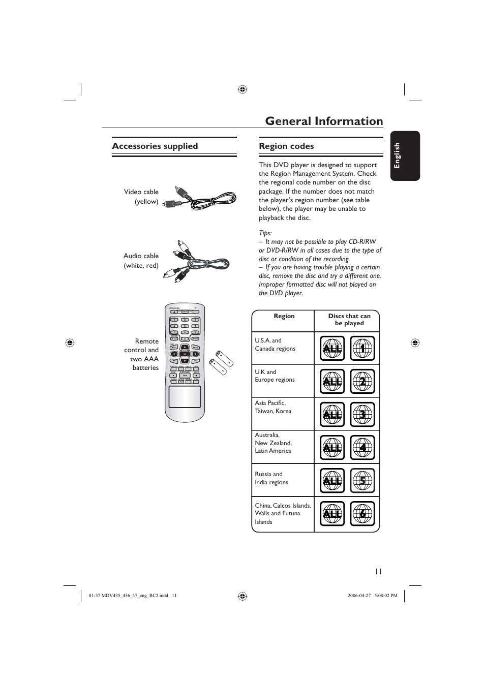 General information | Philips Magnavox mdv436 User Manual | Page 11 / 37