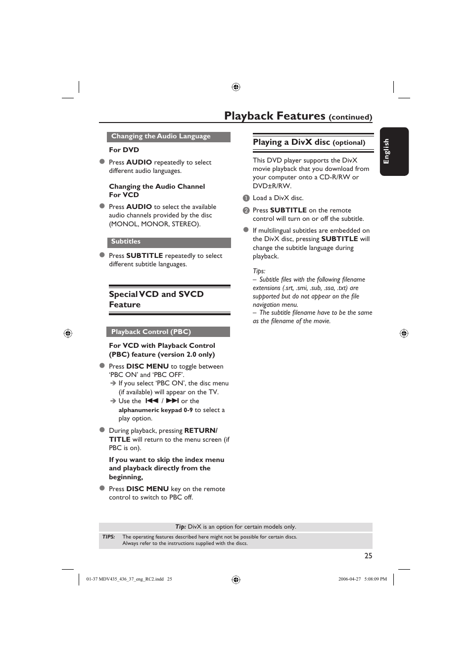 Playback features | Philips Magnavox mdv436 User Manual | Page 25 / 37