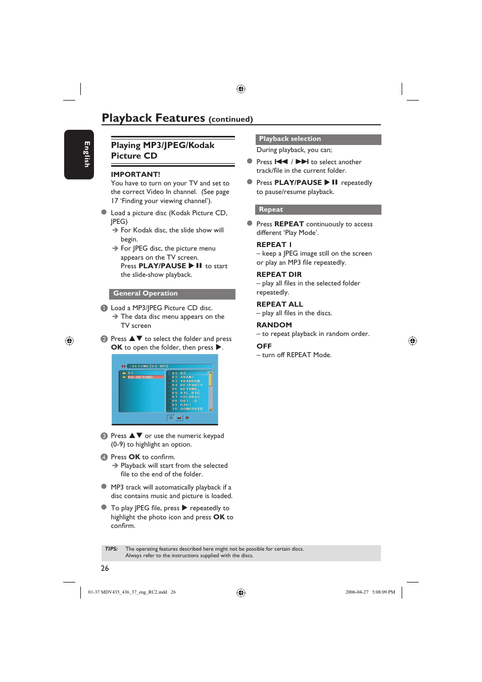 Playback features | Philips Magnavox mdv436 User Manual | Page 26 / 37