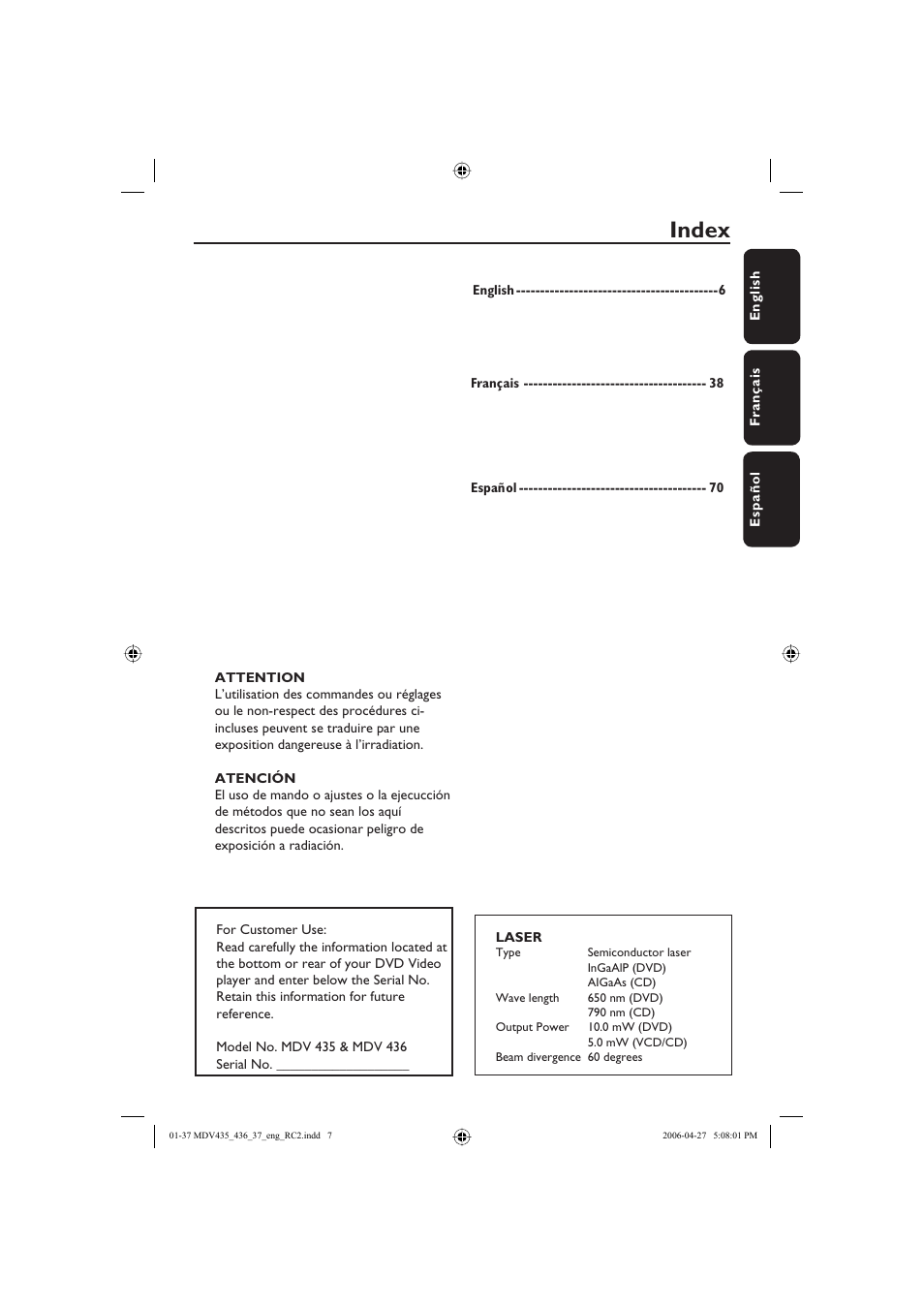 Index | Philips Magnavox mdv436 User Manual | Page 7 / 37