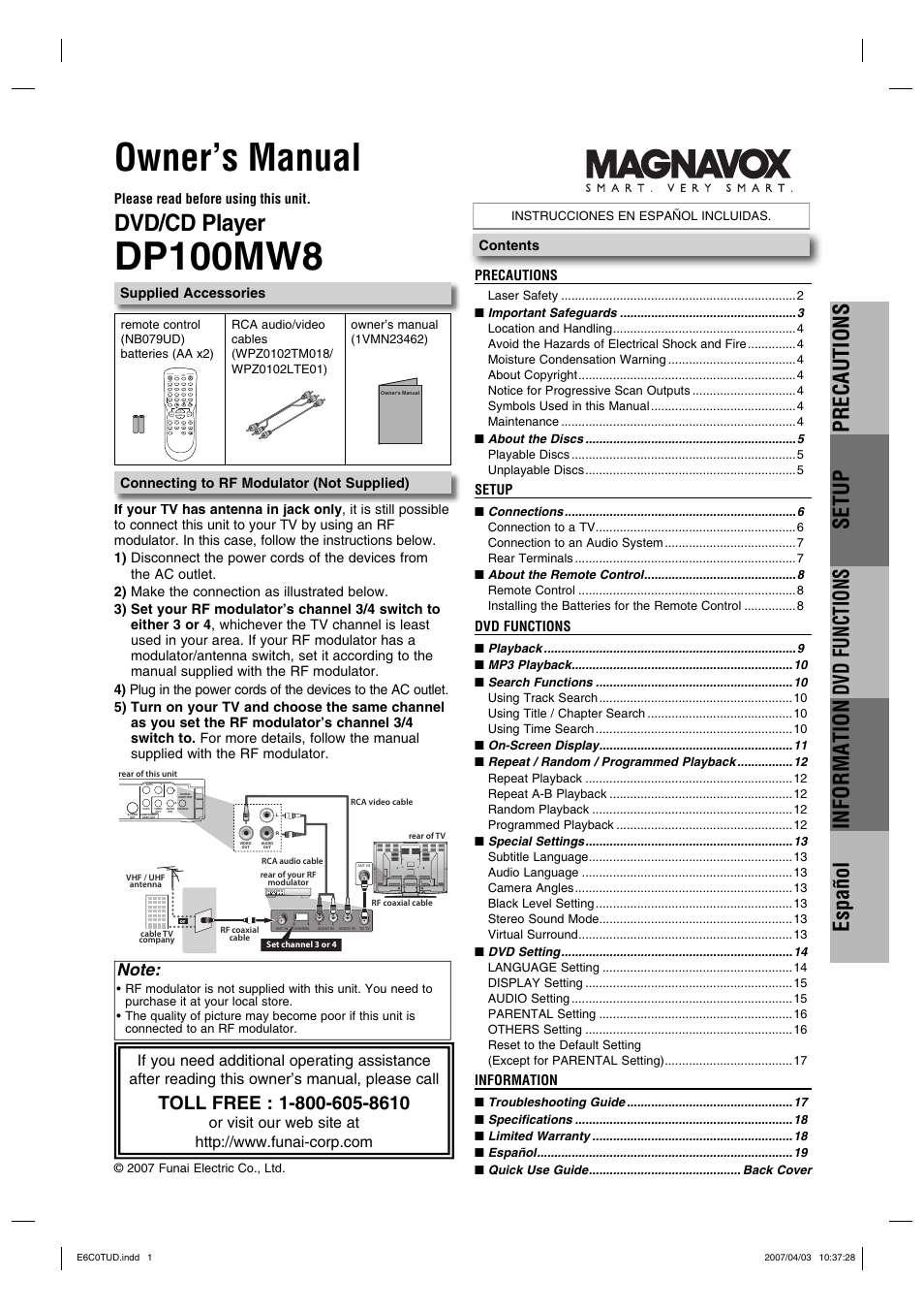 Philips Magnavox DP100MW8 User Manual | 20 pages