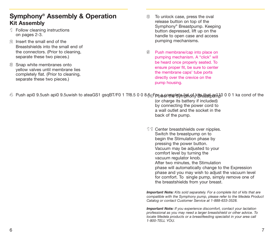 Symphony, Assembly & operation, Kit assembly | Medela Symphony breastpump User Manual | Page 5 / 32