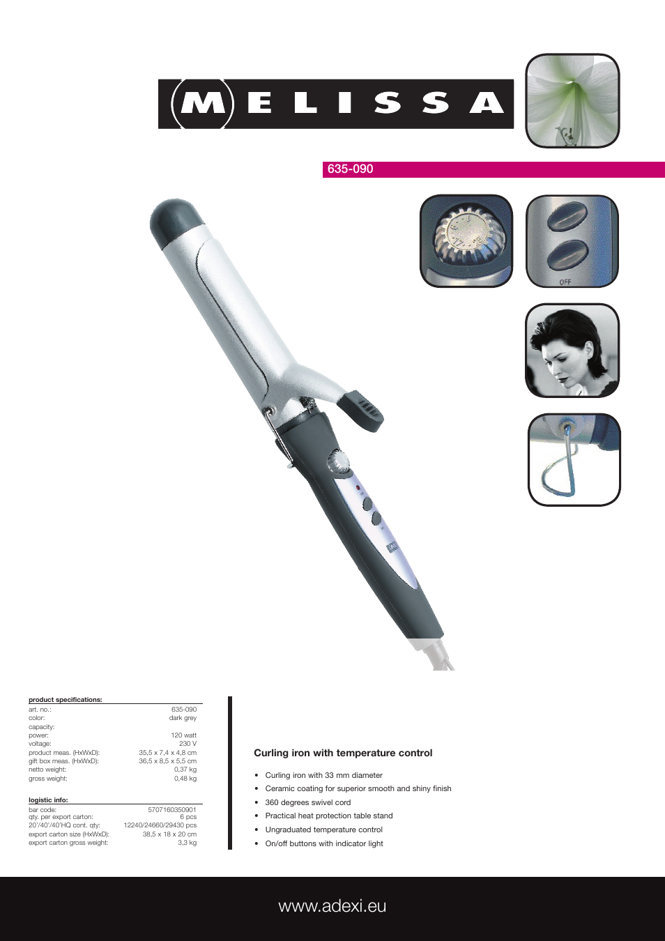 Melissa Curling Iron with Temperature Control 635-090 User Manual | 1 page