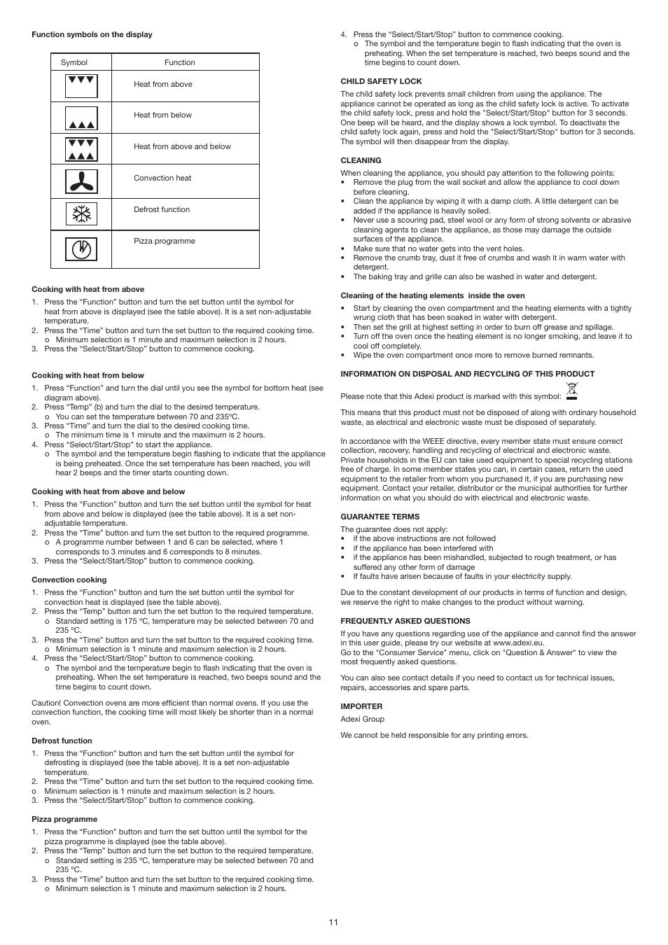 Melissa Mini Oven 251-008 User Manual | Page 11 / 18