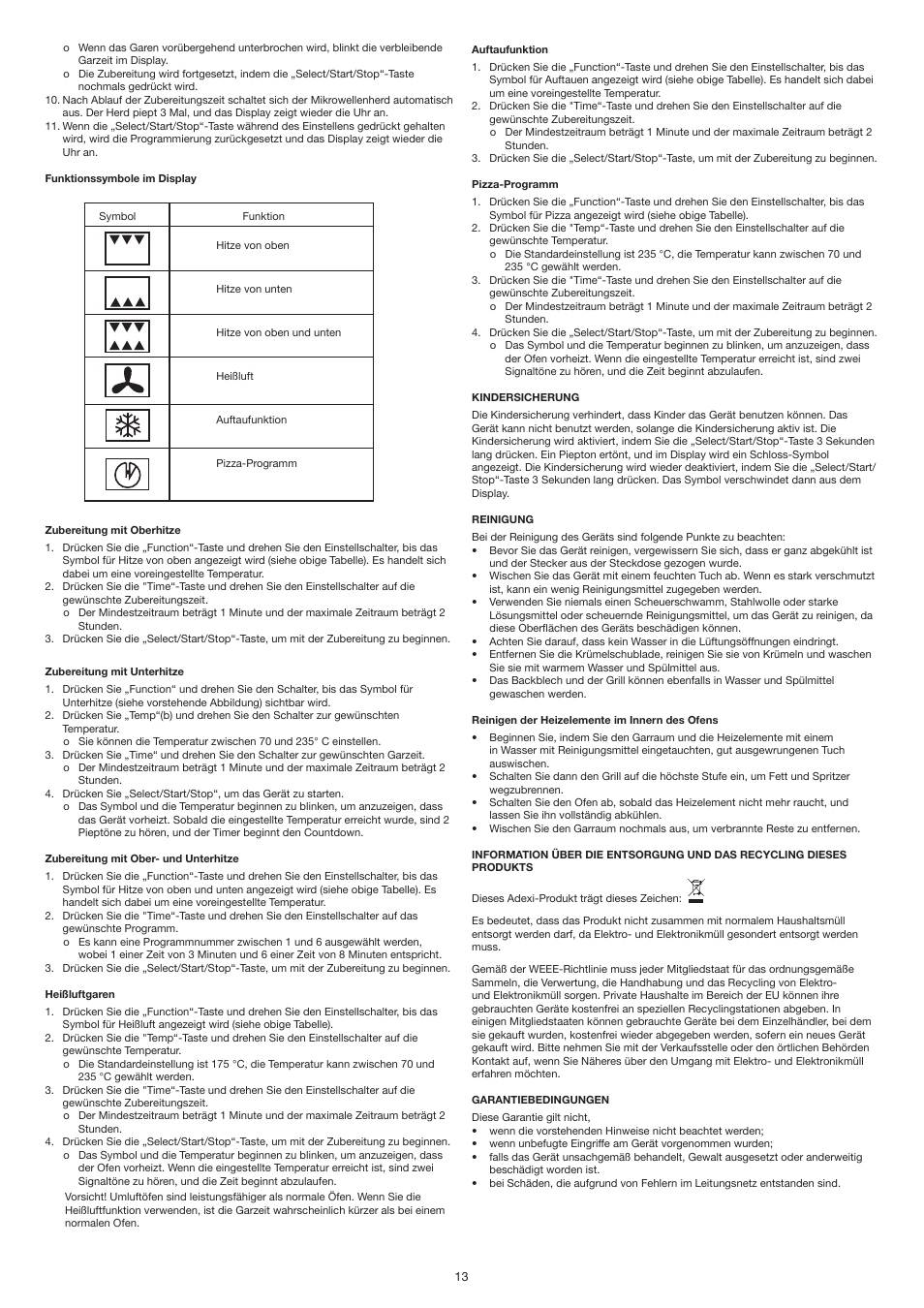 Melissa Mini Oven 251-008 User Manual | Page 13 / 18