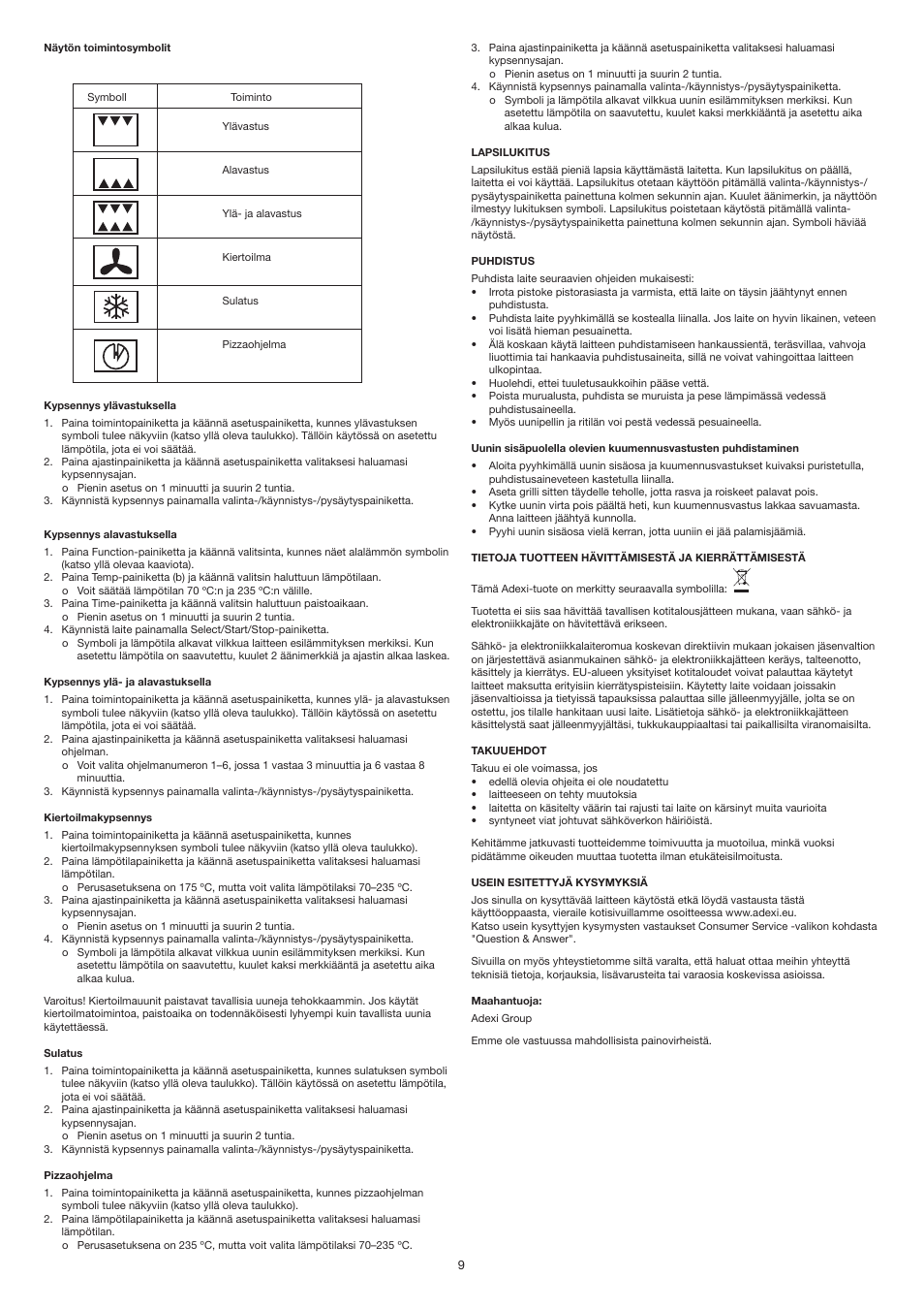 Melissa Mini Oven 251-008 User Manual | Page 9 / 18