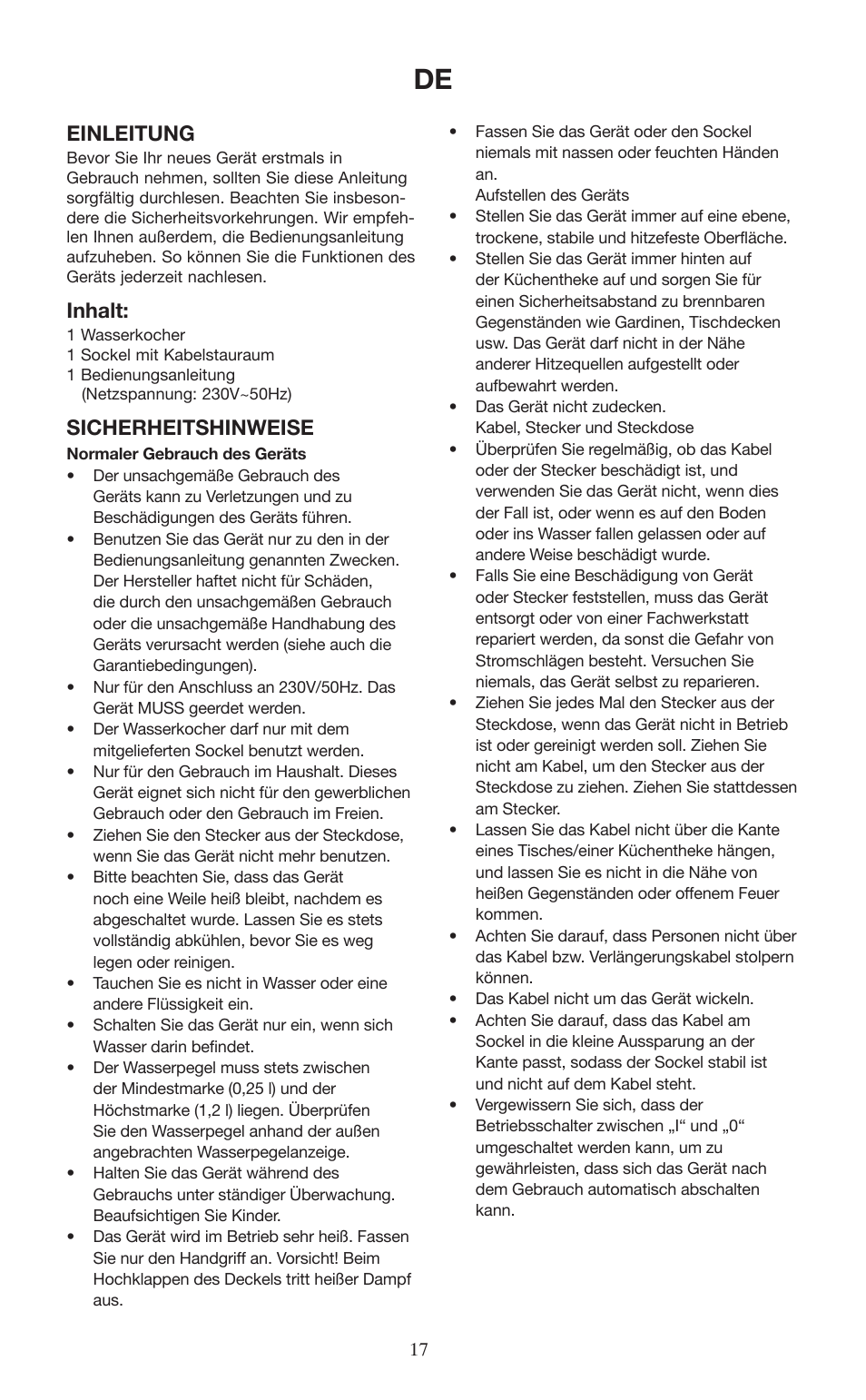 Einleitung, Inhalt, Sicherheitshinweise | Melissa 745-153 User Manual | Page 17 / 27