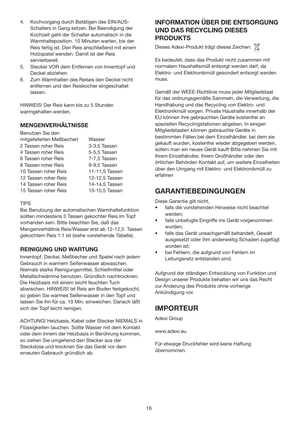 Garantiebedingungen, Importeur | Melissa N/A User Manual | Page 16 / 16