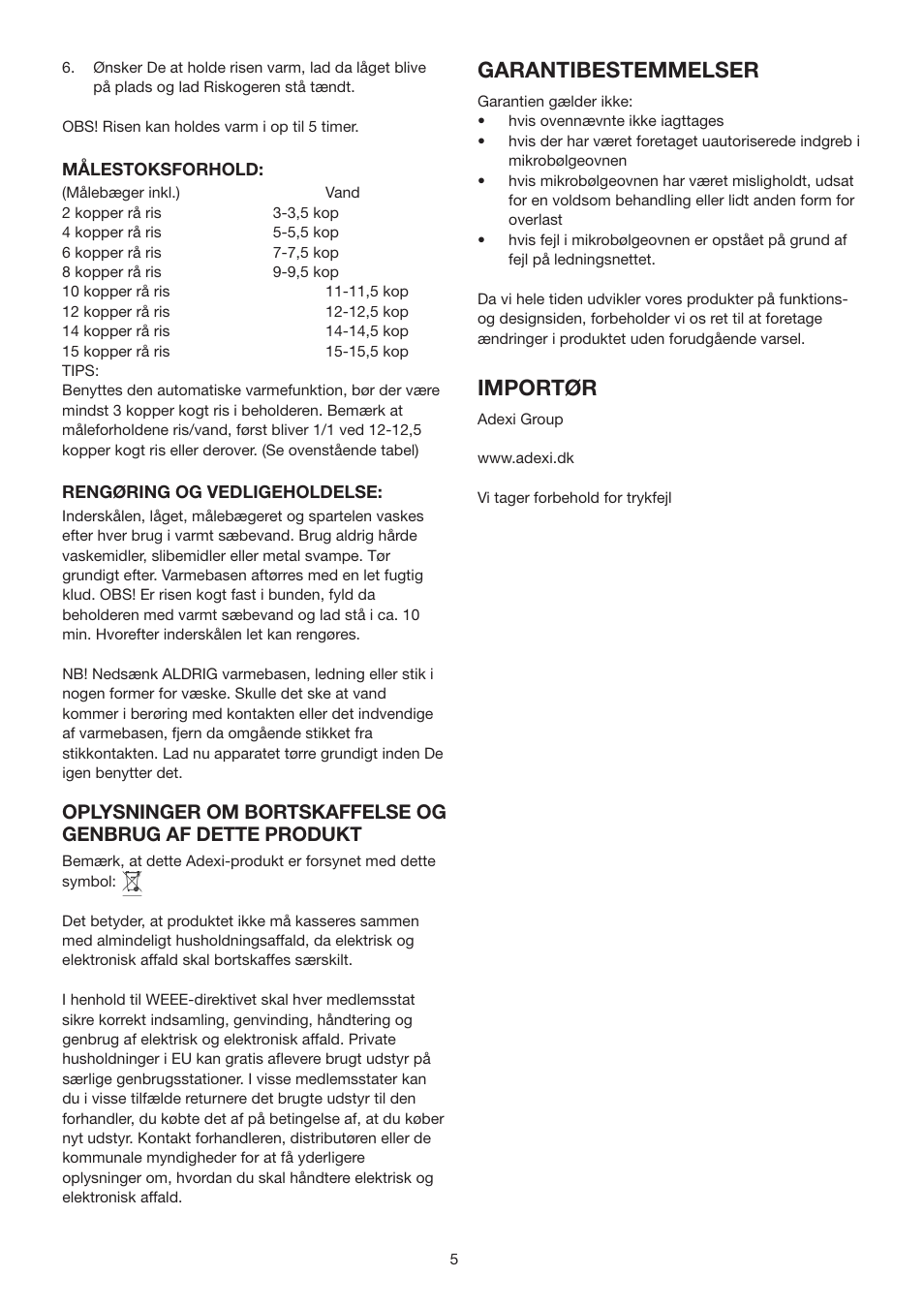 Garantibestemmelser, Importør | Melissa N/A User Manual | Page 5 / 16