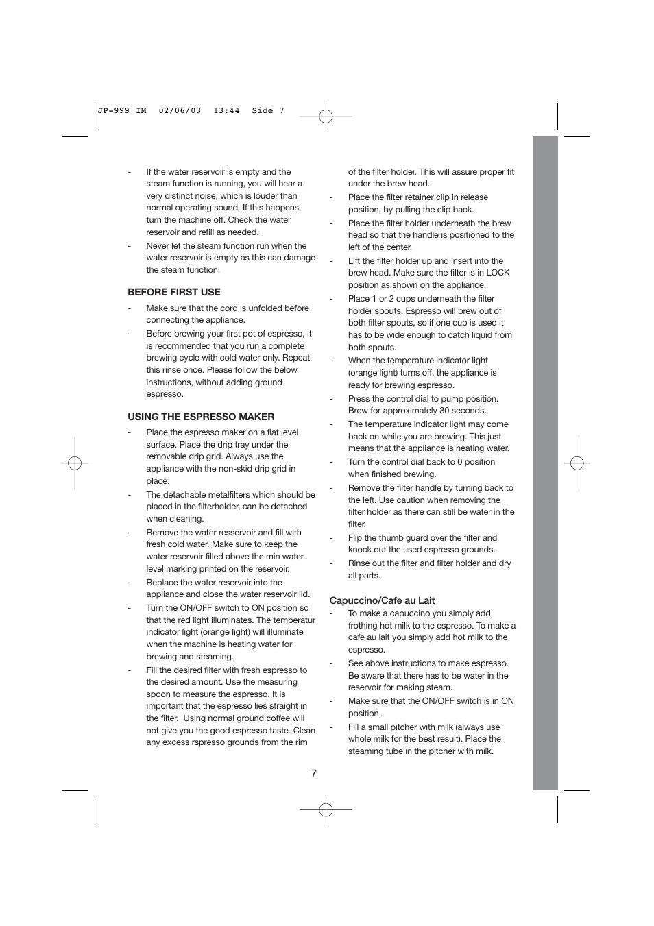 Melissa BAR Espresso & Cappucinomaker 245-017 User Manual | Page 7 / 9