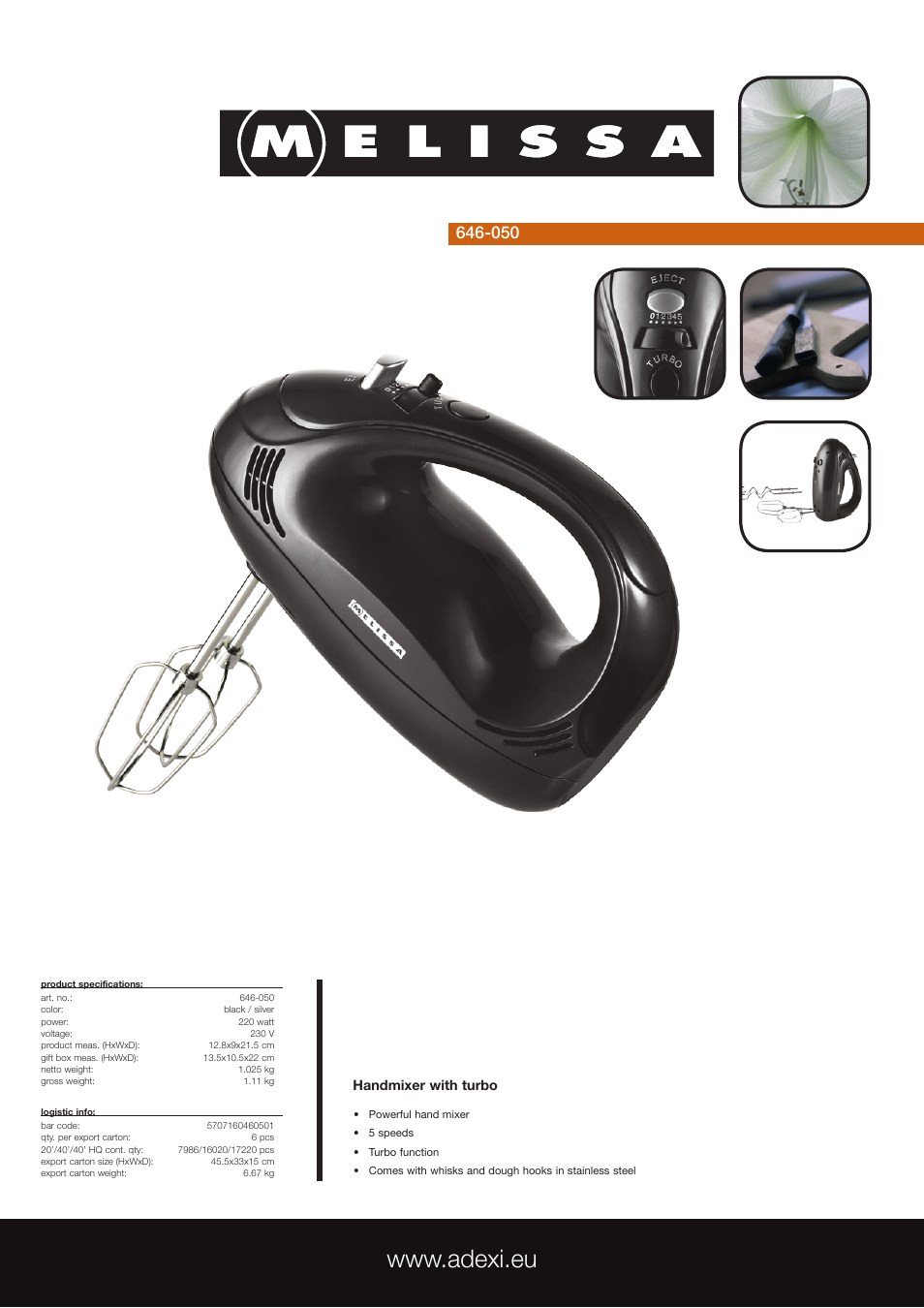 Melissa 646-050 User Manual | 1 page