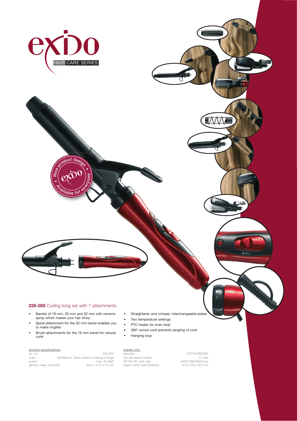 Melissa Curling Tong Set with 7 Attachment 235-005 User Manual | 1 page