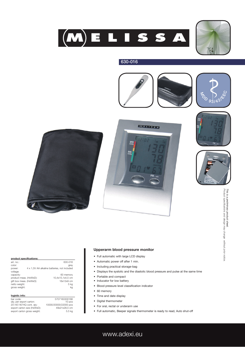 Melissa 630-016 User Manual | 1 page