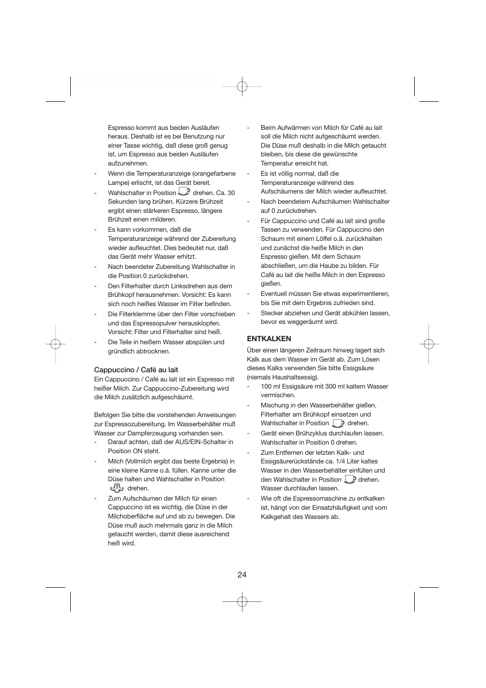 Melissa Espresso/Cappucino 245-007 User Manual | Page 24 / 33