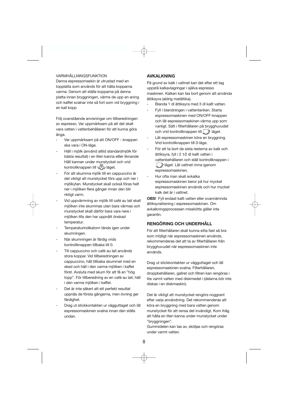 Melissa Espresso/Cappucino 245-007 User Manual | Page 8 / 33