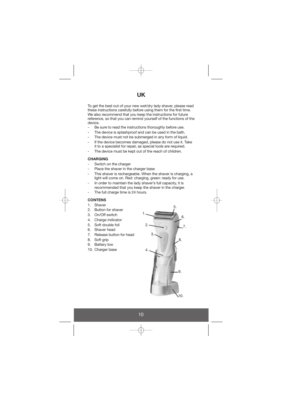 Melissa Wet and Dry Rechargeable Ladyshaver 638-018 User Manual | Page 10 / 17