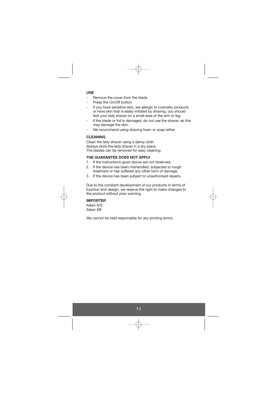 Melissa Wet and Dry Rechargeable Ladyshaver 638-018 User Manual | Page 11 / 17