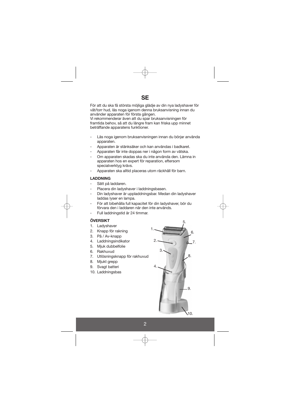 Melissa Wet and Dry Rechargeable Ladyshaver 638-018 User Manual | Page 2 / 17