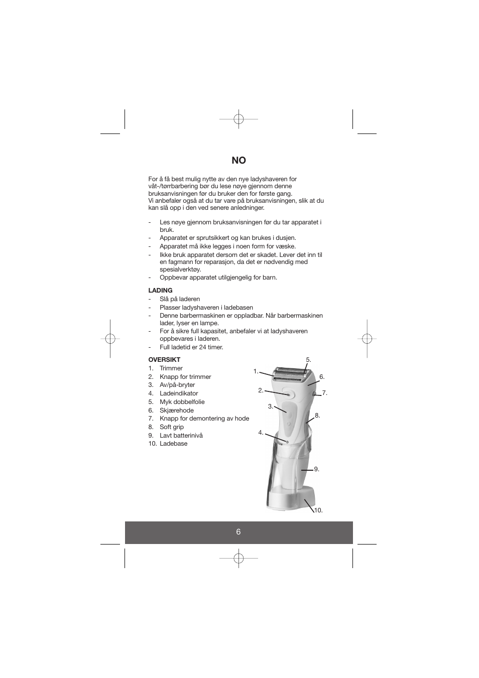 Melissa Wet and Dry Rechargeable Ladyshaver 638-018 User Manual | Page 6 / 17