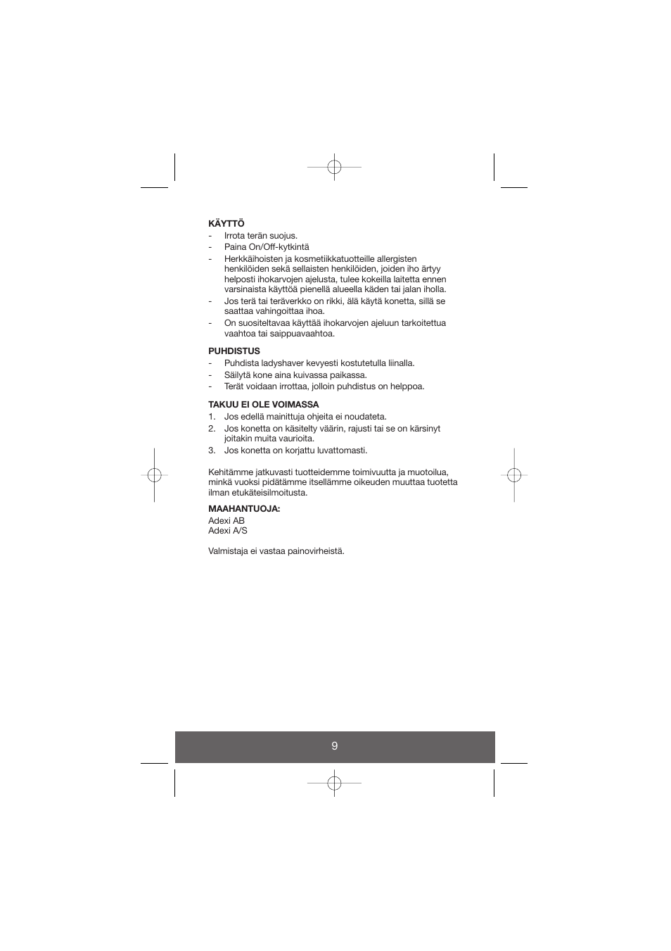 Melissa Wet and Dry Rechargeable Ladyshaver 638-018 User Manual | Page 9 / 17