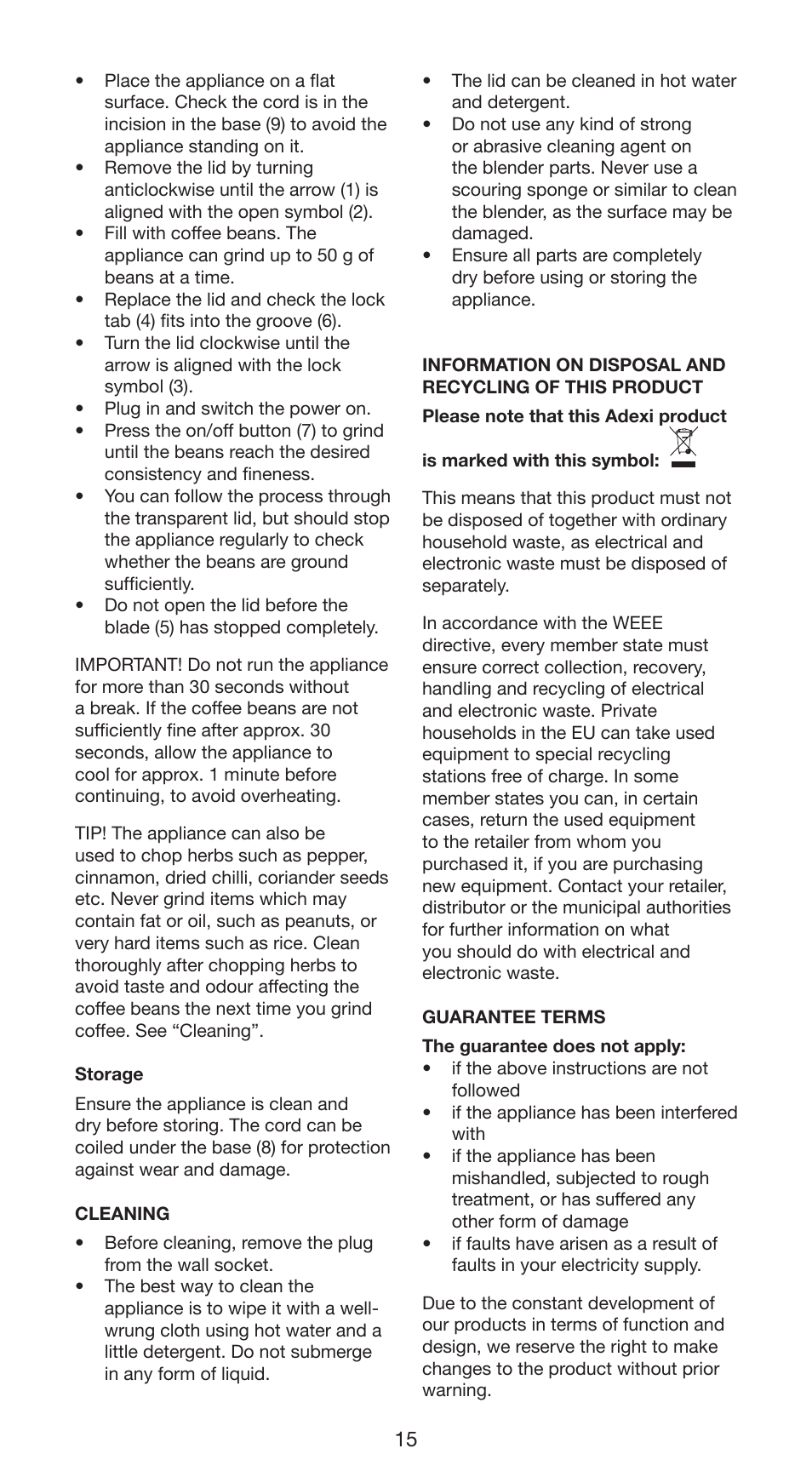 Melissa Coffee Grinder 745-95 User Manual | Page 15 / 23