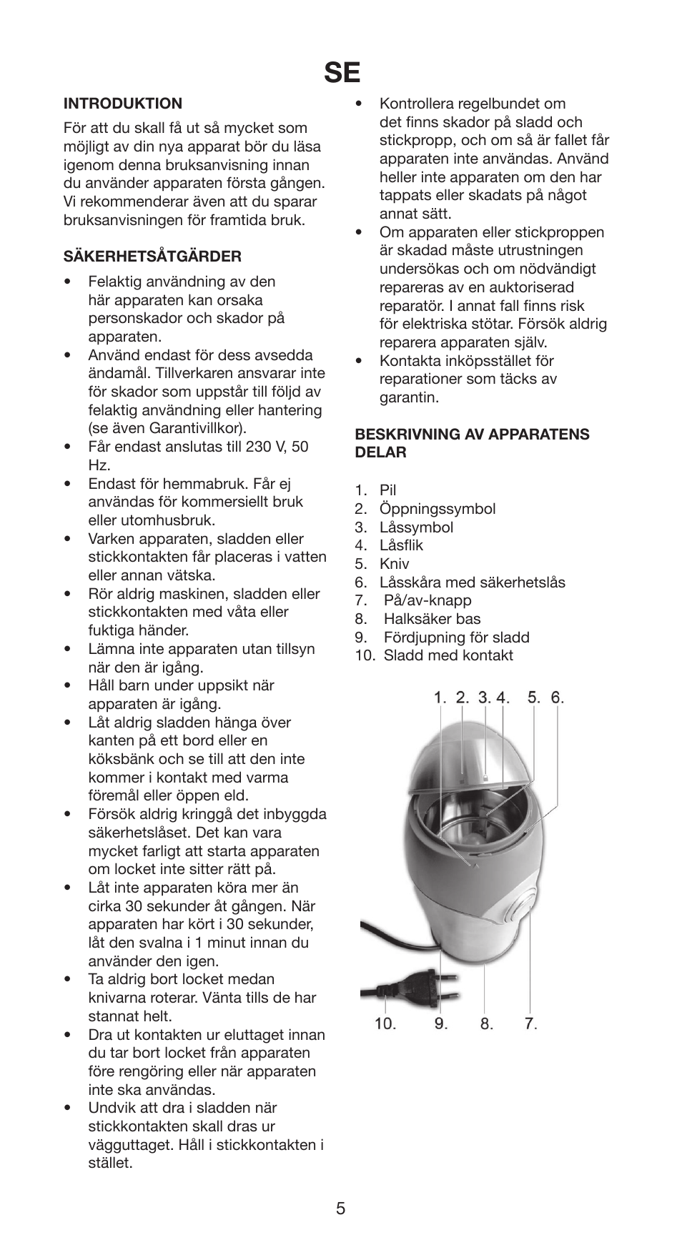 Melissa Coffee Grinder 745-95 User Manual | Page 5 / 23