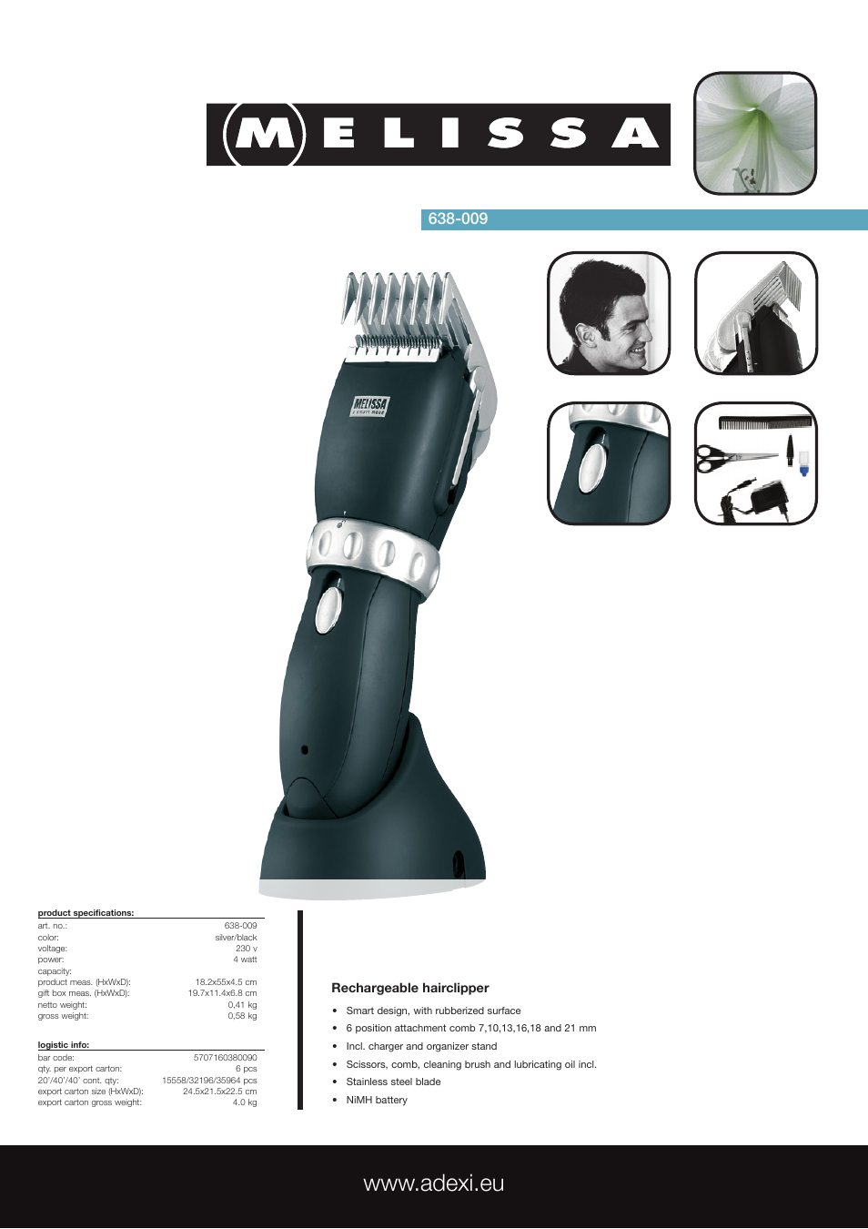 Melissa Rechargeable Hairclipper 638-009 User Manual | 1 page